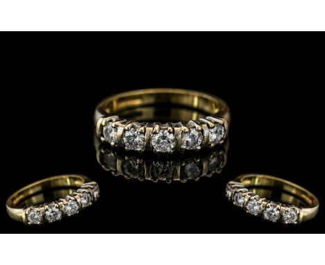 Ladies 18ct Gold - Attractive 5 Stone Diamond Ring, Pleasing Design. The 5 Brilliant Cut Diamonds of Excellent Colour / Clari