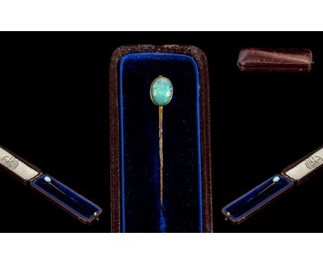 Antique Period Attractive 9ct Gold Opal Set Stick Pin with Original Display Box. The Oval Shaped Opal of Good Colour, Est 1.0