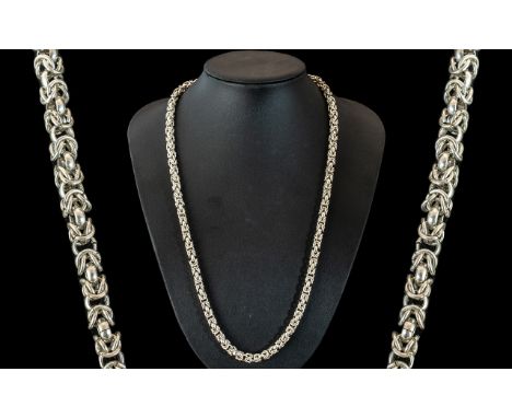 A Top Quality Expensive Sterling Silver Byzantine Designed Necklace, Fully Marked for Sterling Silver. 24 Inches - 60 cms lon