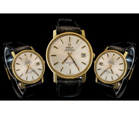 Omega Constellation Automatic - Chronometer Gold on Steel Gents Wrist Watch. Date 1966. With Original Black Calf Leather Watc