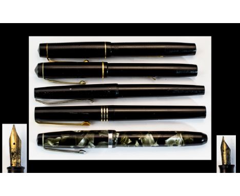 A Good Collection of 1930's / 1940's Fountain Pens ( 5 ) In Total. Comprises 1/ Summit, S125 Black Rubber Fountain Pen with 1