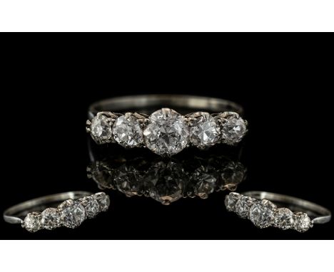 Platinum - Attractive / Quality 5 Stone Diamond Set Ring. The Five Old European Cut Diamonds of Excellent Colour, Good Clarit