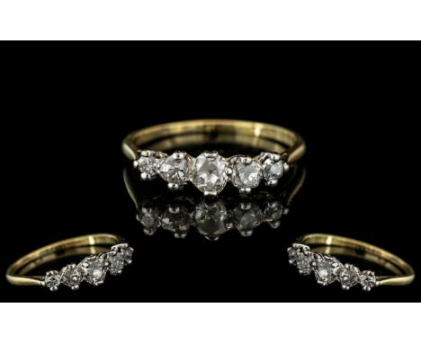 18ct Gold - Attractive 5 Stone Diamond Ring. The Round Semi-Cushion Cut Diamond of Good Colour / Clarity. Est Diamond Weight 