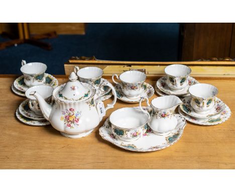 Royal Albert 'Berkeley' Tea Set, comprising tea pot, milk jug, sugar bowl, six cups, saucers and side plates, and a bread and