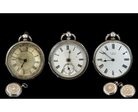 A Fine Trio of Ladies Antique Period Open Faced Ornate Sterling Silver Pocket Watches. Comprises ( All Key-wind ) 1/ Key-wind