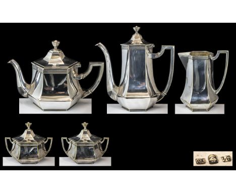 W.M.F Superb Silver Plated ( 5 ) Piece Tea and Coffee Service, Wonderful Design / Proportions. Marked to Base W.M.F OX-1/0 Fa
