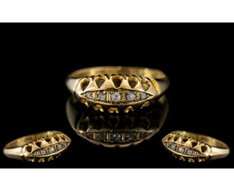 Edwardian Period 18ct Gold Petite and Attractive Diamond Set Ring, Gallery Setting. Full Hallmark for 18ct, Birmingham 1910, 