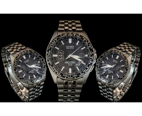 Citizen Watch Co - Gents Eco-Drive Titanium Wrist Watch. H145-5073481. Features Radio Controlled Perpetual Calendar, Water Re