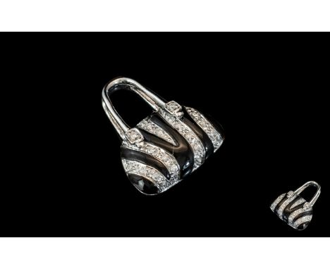 14ct Gold Diamond and Enamel Charm Modelled in the Form of a Handbag stamped 585 14K. 