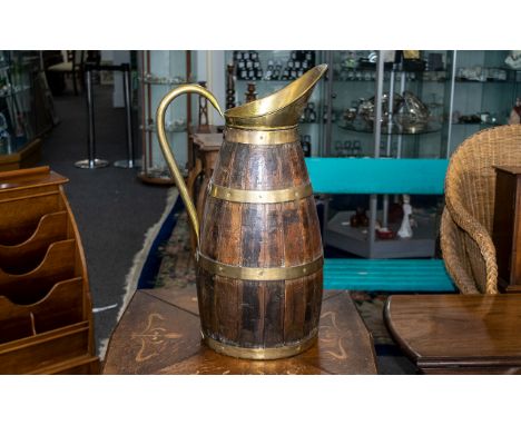 Victorian Period ( Early ) Oak and Brass Banded Large Milk Jug / Pitcher. Overall Condition Excellent, Great Patina, No Repai