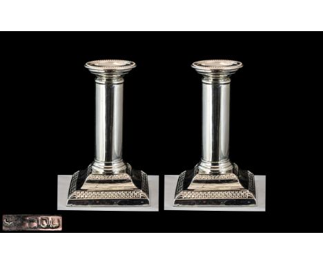 Victorian Period 1837 - 1901 Fine Pair of Sterling Silver Candlesticks with Ornate Stepped Bases, Detachable Nozzles. Hallmar