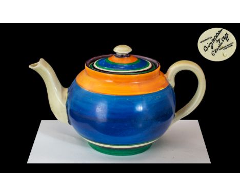 Clarice Cliff ' Concentric Rings' Lidded Teapot. Approx Size - 3.3/4 Inches High. Full Stamps to Base. Condition Report - Has