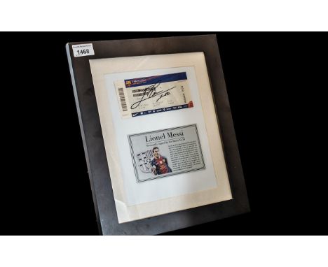 Football Interest Lionel Messi Signed FC Barcelona Football Ticket 26-01-2013, Framed And Glazed. 