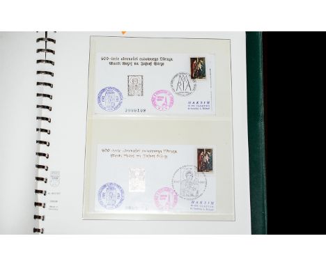 Philatelic Polish papal church interest - Large green 22 ring binder full of papal, church, Polish and other stamps cards and