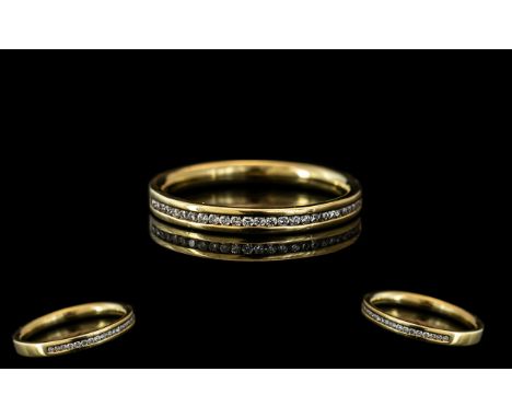 18ct Gold Diamond Band Set With Round Modern Brilliant Cut Diamonds Fully Hallmarked. Ring Size N. 