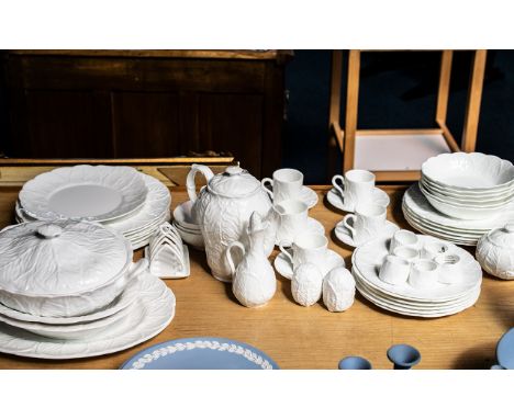 White Wedgwood 'Countryware' Dinner/Coffee Set,  comprising a coffee pot, lidded sugar bowl, six coffee cans and saucers, six