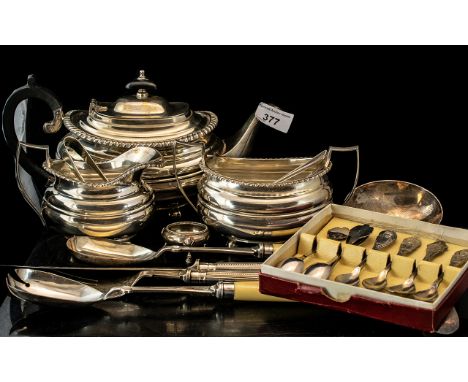 Collection of Silver Plated Ware, to include three piece tea service, and various pieces of flatware.