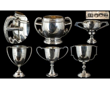 A Good Collection of Sterling Silver Trophy Cups - All Fully Hallmarked for Sterling Silver ( 4 ) Various Sizes and Dates + A