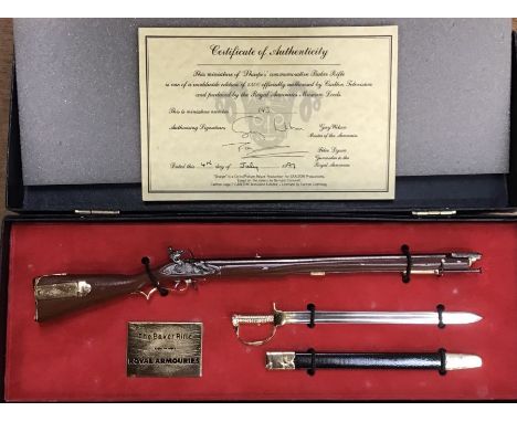 Limited Edition Royal Armouries miniature Baker Rifle and bayonet with scabbard made from metal and hand finished, in Origina