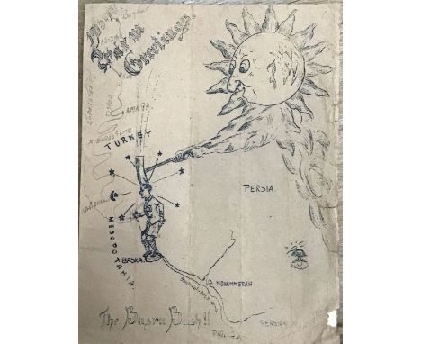 A 1915-16 Christmas card from one of the Indian Expeditionary Force in Mesopotamia embellished with&nbsp;Cartoons of the sun 
