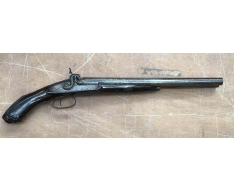 Cut down early 19th Century mussel loading hammer action shotgun, action in full working order. Barrel 40cm overall 60cm.must