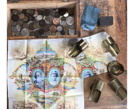 Collection of British WW2 trench art shell casings in the form of four coal scuttle and one candle stick holder with two 1935