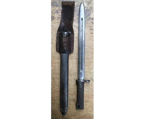 Bayonet, Zinc handle marked 33 and makers mark, 11” blade 15” overall, blunt blade and unusually tapered into handle, with st