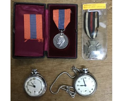 Silver Imperial Service Medal to George E Taylor in Original Case with spare ribbon, WW1 German 1914-18 Honour Cross, with 2x