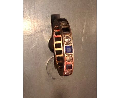 Sapphire and diamond yellow metal eternity ring 2.11 grams 