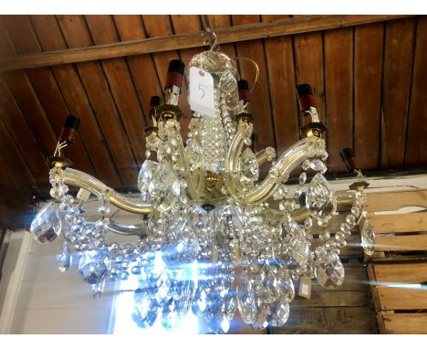 6 Branch Glass Chandelier with 12 bulb holders in total. 25" long from top to bottom drop and 23" wide
