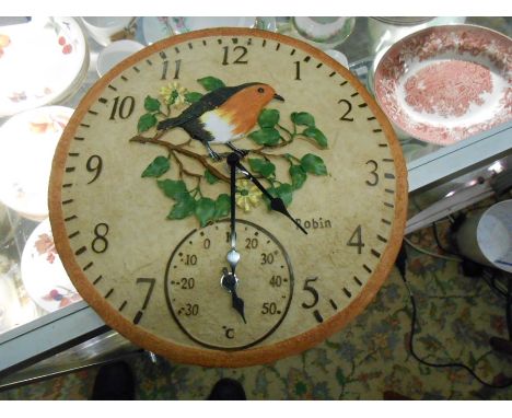 Resin Robin Wall Clock 12 inches wide