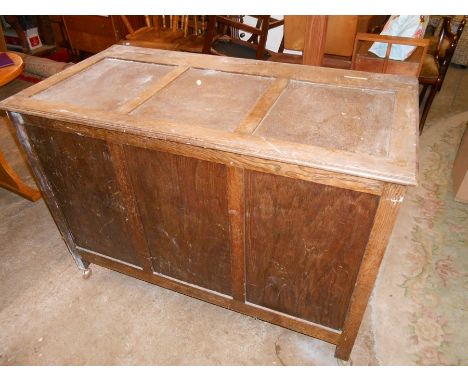 Large Oak Veneered Chest / Trunk on metal casters . 45 x 25 inches 35 tall including castors.Painting project 