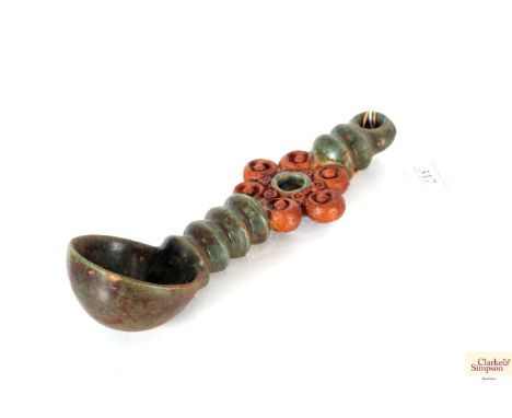 A Bernard Rooke pottery ladle, 30cm long