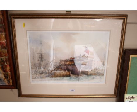 David C Bell, limited edition print "HMS Warrior Ready For Launching, Portsmouth Dockyard 1781" 23/100