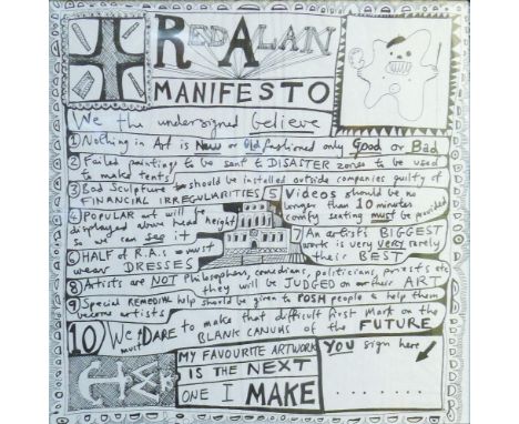 PERRY, SIR GRAYSON CBE RA (born 1960) British (AR), Red Alan, Manifesto, a print, framed and glazed. 31 X 31 cm.