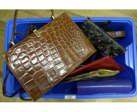 A collection of vintage handbags to include crocodile examples, etc.  (a Lot)