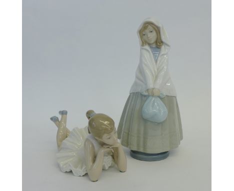 Nao Spanish porcelain figures to include a ballerina and a girl dressed in a cloak (2)