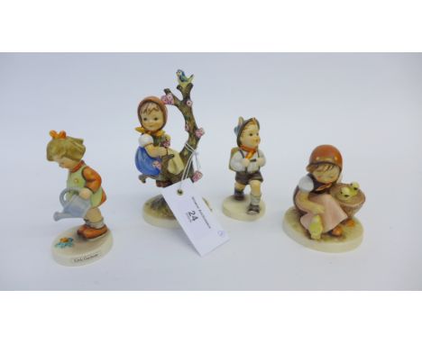 Four Hummel figures to include an Alpine boy, Little Gardener, Chick Girl and Apple Tree Girl (4)