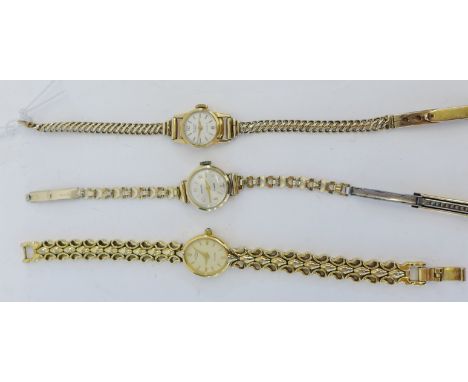 Lady's vintage Plaza wristwatch in an 18 carat gold case and on 9 carat gold bracelet strap, together with a 9 carat gold cas