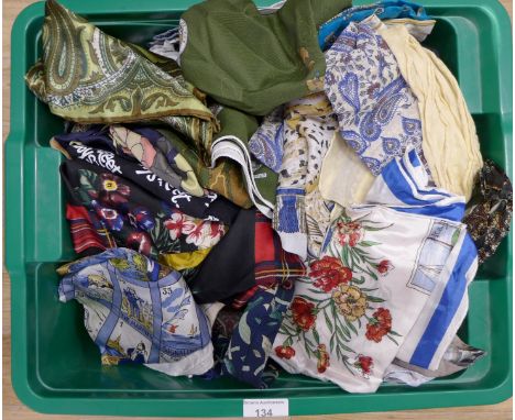 A large collection of vintage and later silk and other scarves and ties.  (a Lot)