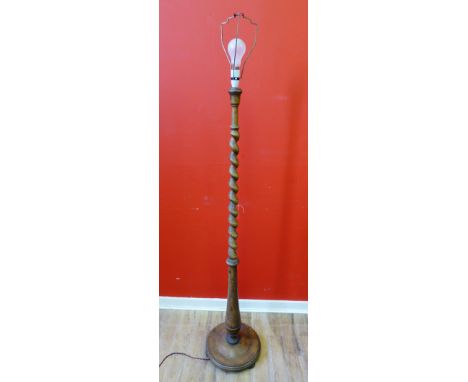 An oak barley twist standard lamp, 165cm high 