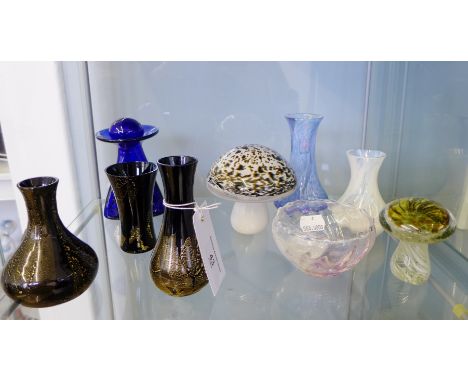 Miscellaneous Caithness art glass, blue glass perfume bottle and stopper and three Iestyn Davies for Stuart glass miniature v