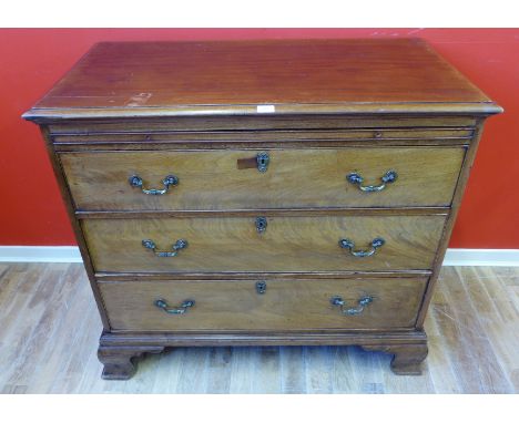 A 19th Century mahogany chest fitted three long graduating drawers, raised on bracket feet, 111 x 102 cm 