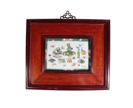 FAMILLE VERTE RECTANGULAR PLAQUE, KANGXI PERIOD in later wood frame&nbsp; 