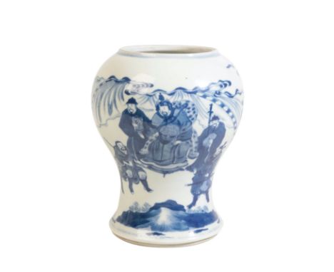 BLUE AND WHITE VASE, KANGXI PERIOD (cut down), Height: 24cm