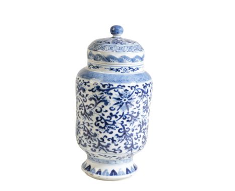 BLUE AND WHITE 'LOTUS' JAR AND COVER, KANGXI SEAL MARK BUT LATER Height: 26cm