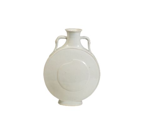 PALE-CELADON GLAZE MOON FLASK, QIANLONG PERIOD the flattened ovoid sides with twin ruyi-handles, Height: 29cm  