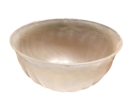 CARVED SMALL MUGHAL-STYLE WHITE JADE BOWL, ZHENGE YU YONG MARK, 18TH/19TH CENTURY, the rounded sides finely carved as a lotus