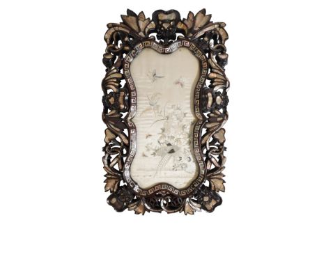 UNUSUAL CHINESE EXPORT CARVED HARDWOOD AND MOTHER-OF-PEARL FRAME, QING DYNASTY, 19TH CENTURY the ornate openwork carved frame