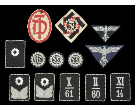 German Second World War Teno Insignia. Comprising a small circular Air Defence Service circular patch. Technical Service circ